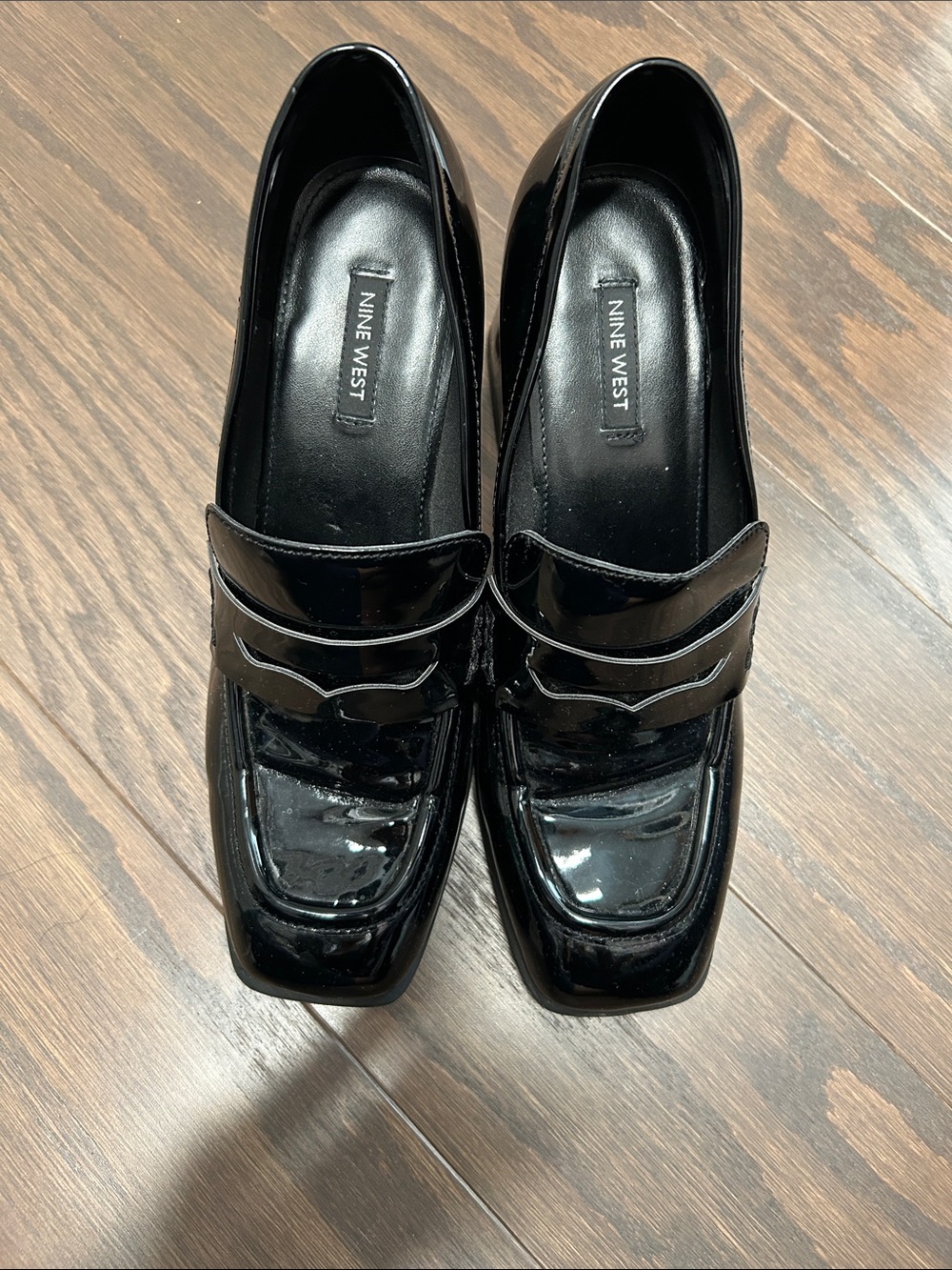 Nine West Black Patent Loafers with Square Toe